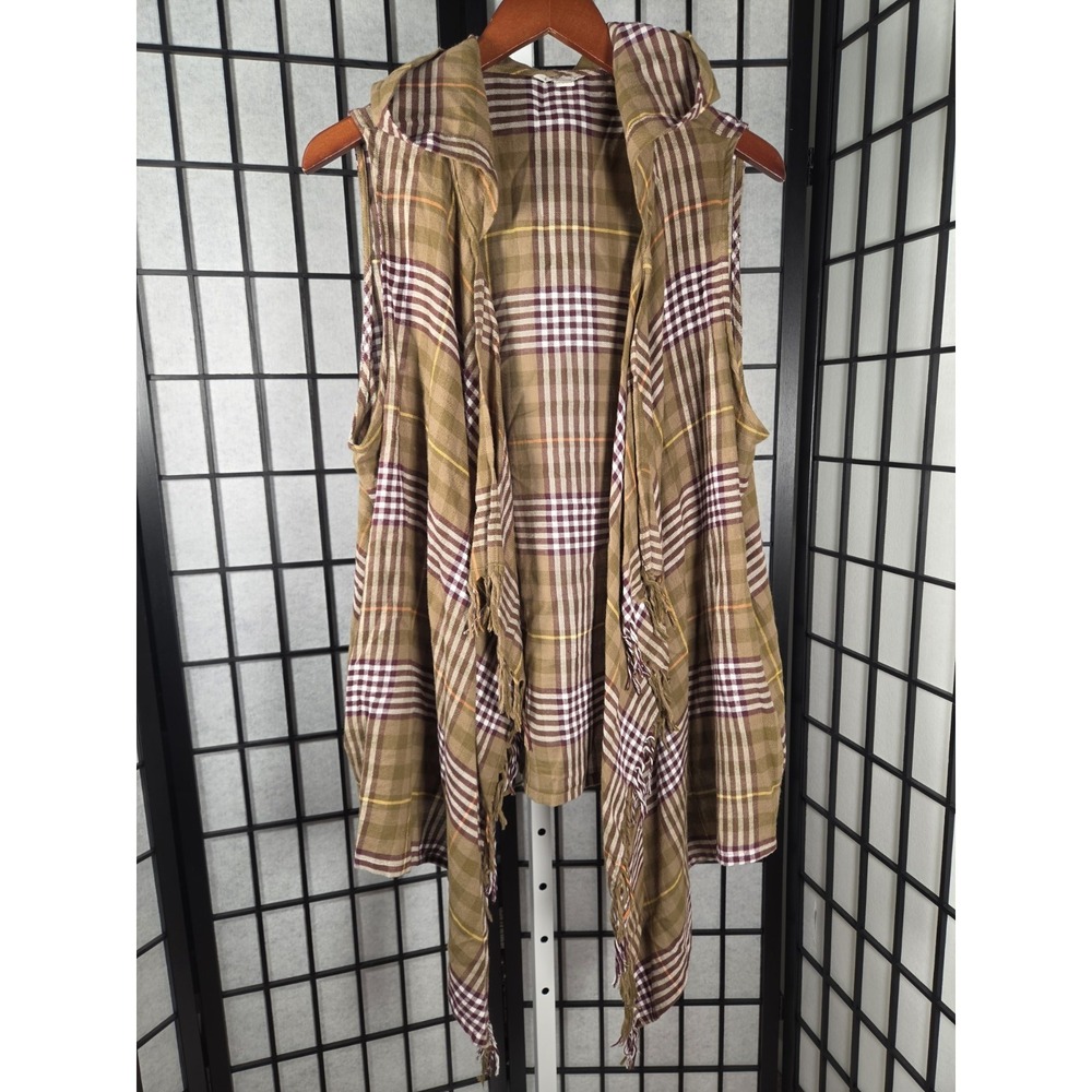 Cato Womens 18/20W Boho Western Fairycore Plaid Hooded Vest Shawl Cotton
